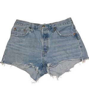 Levi's 501 Denim Shorts Frayed Hem Light Wash Button Fly Casual Women's Size 29